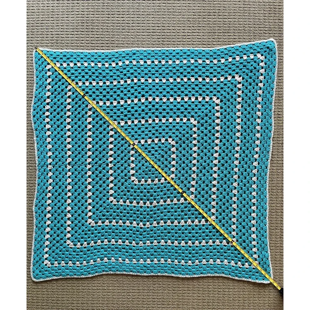 Handmade‎ Crochet Baby Blanket Afghan Teal Blue Green and White 41